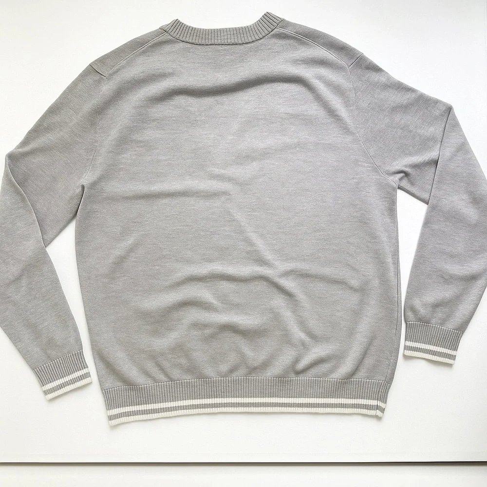 Five Four Nick Wooster Mens M Gray Cotton Cardigan Sweater Varsity Stripe